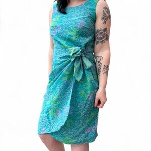 vtg late 90s/early y2k robbie bee petite mixed pattern silk wrap dress, sz 6p